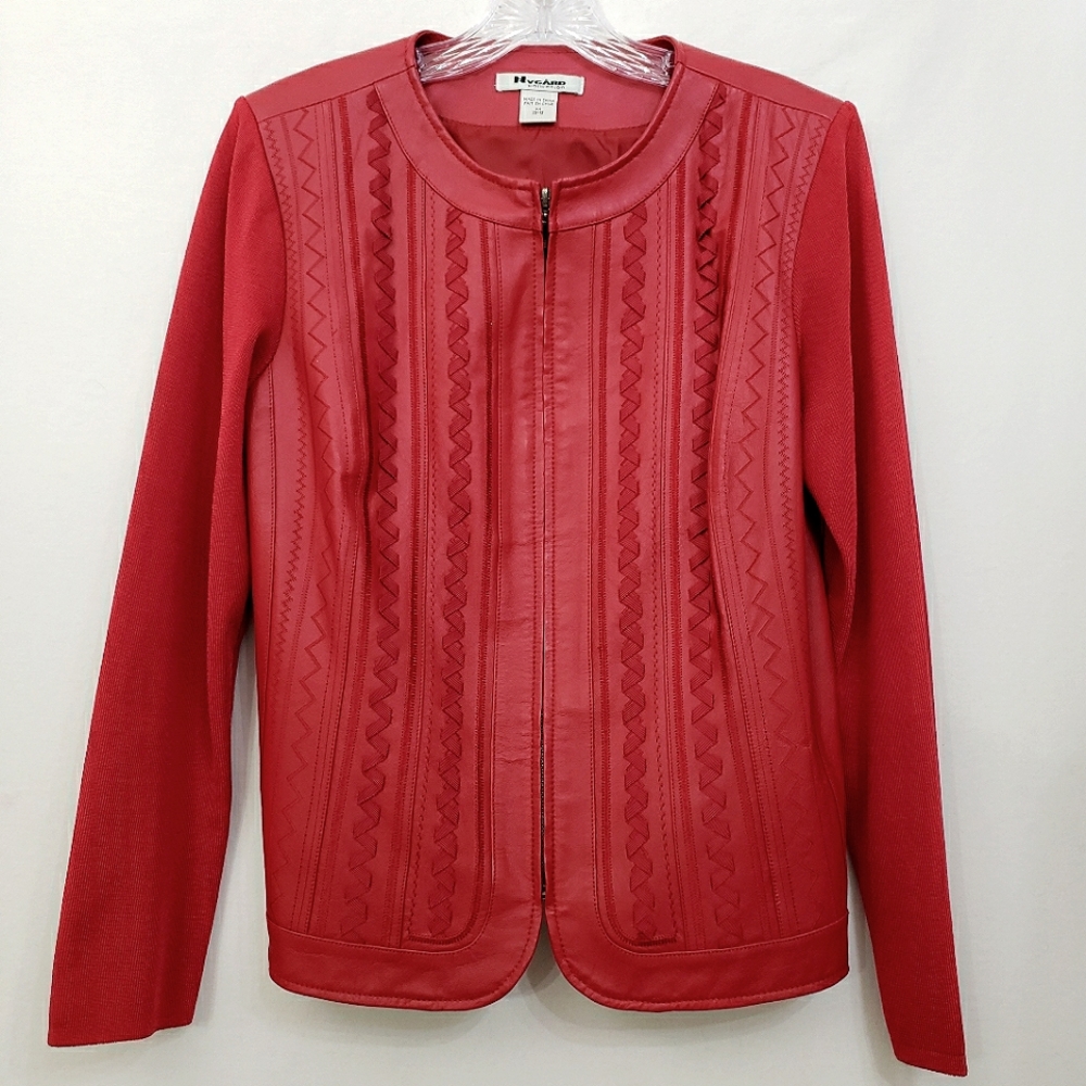 Nygard Collection Red Leather Zip Front Sweater Jacket